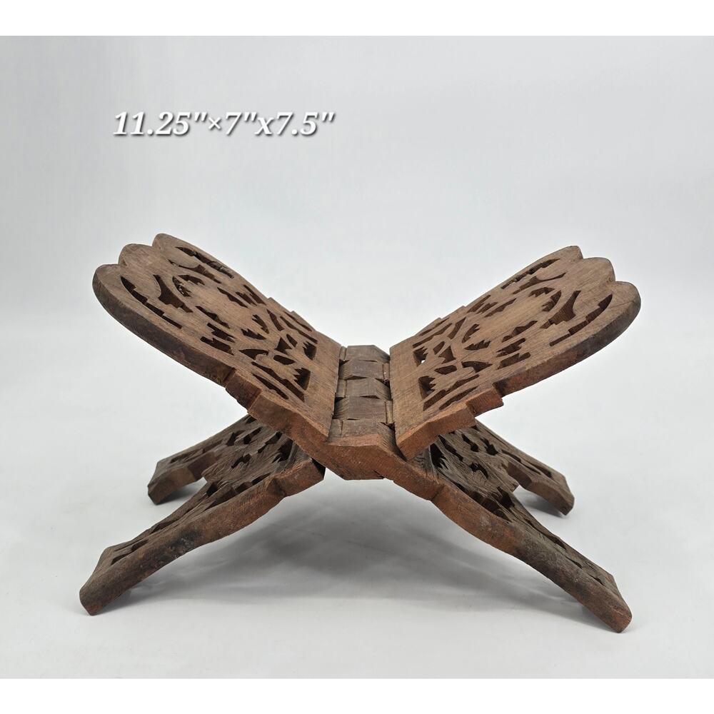 Hand-Carved Teak‎ Folding Book Stand Indian Ornate Wood Cookbook Scripture Stand